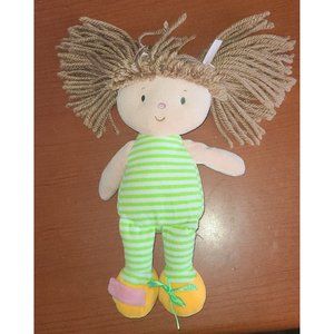 DD Trader Activity Doll Plush Brunette Yarn Hair Striped Romper Soft Stuffed 12"